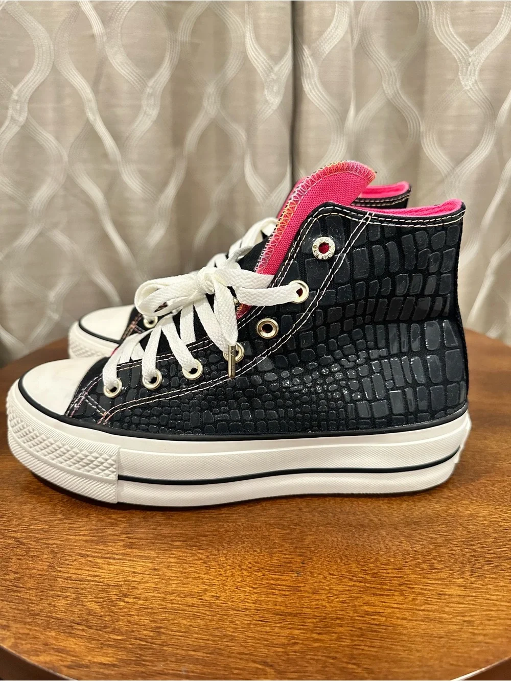 Converse All Star Lift Women’s Leather High Top Sneakers - Black Pink Size 7.5 - Picture 3 of 12